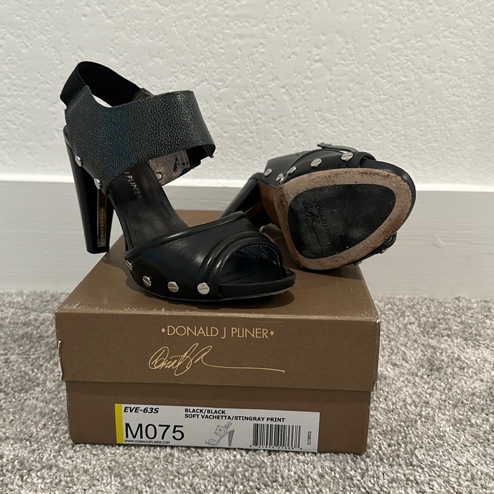 Donald Pliner heels with rivets and details like only Pliner does!